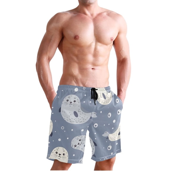Ckdifva Many Seals Men's Board Shorts Swim Trunks Drawstring Summer Beach Golf Shorts Quick Dry with Pockets