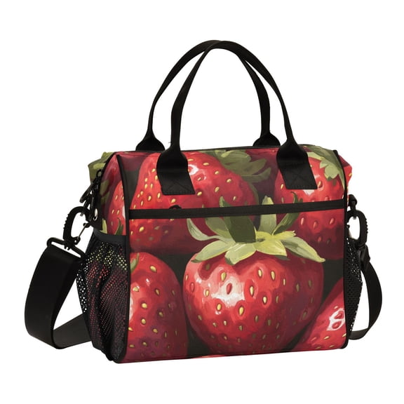 Ckdifva Many Strawberries Cooler Bag Cooler Cooling Tote Lunch Bag Lunch Box Front Pocket with Shoulder Strap