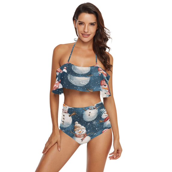 Ckdifva Many Winter Snowmans Womens High Waisted Bikini Set Two Piece Swimsuit Bathing Suits