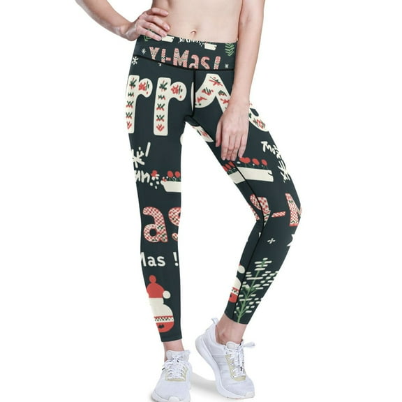 Ckdifva Merry Christmas Words Yoga Pants with Pockets for Women Workout Athletic Yoga Leggings