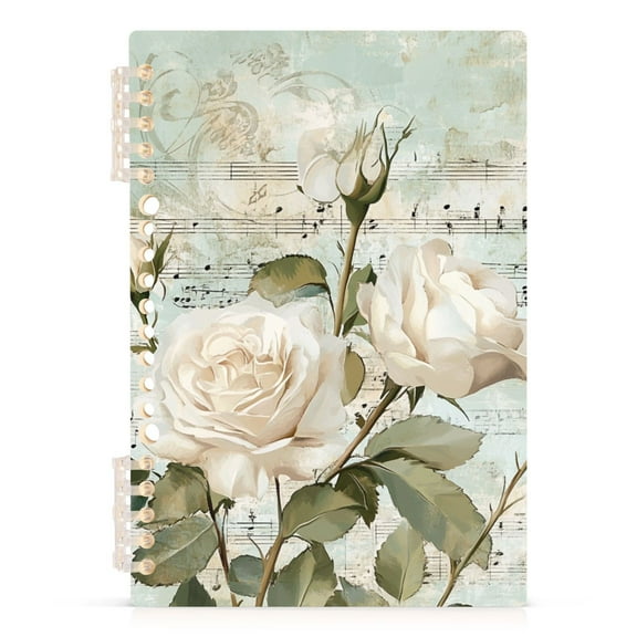 Ckdifva Music Notes Rose A5 Ring Binder Notebook Journey Note Diary College Ruled Study 60 Pages