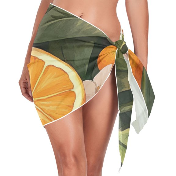 Ckdifva Orange Blossoms Leaves Beach Cover Up for Women Swimsuit Coverups Bikini Wrap Short Skirt