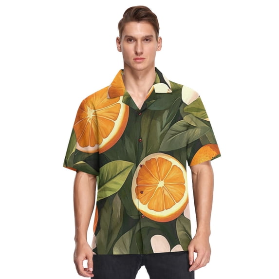 Ckdifva Orange Blossoms Leaves Mens Button Down Short Sleeve Shirt Casual Shirts Beach Hawaiian Shirts