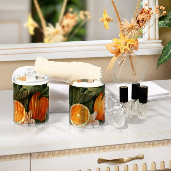 Ckdifva Orange Blossoms Leaves Storage Jar with Lid Acrylic Organization Storage Containers Set of 2