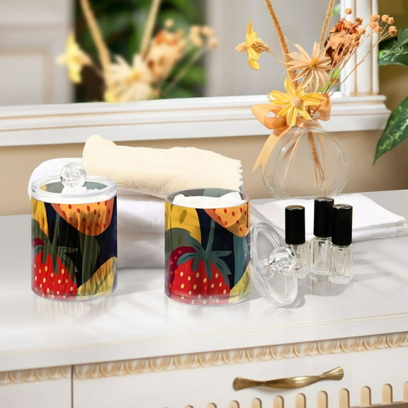 Ckdifva Orange Red Strawberries Storage Jar with Lid Acrylic Organization Storage Containers Set of 4