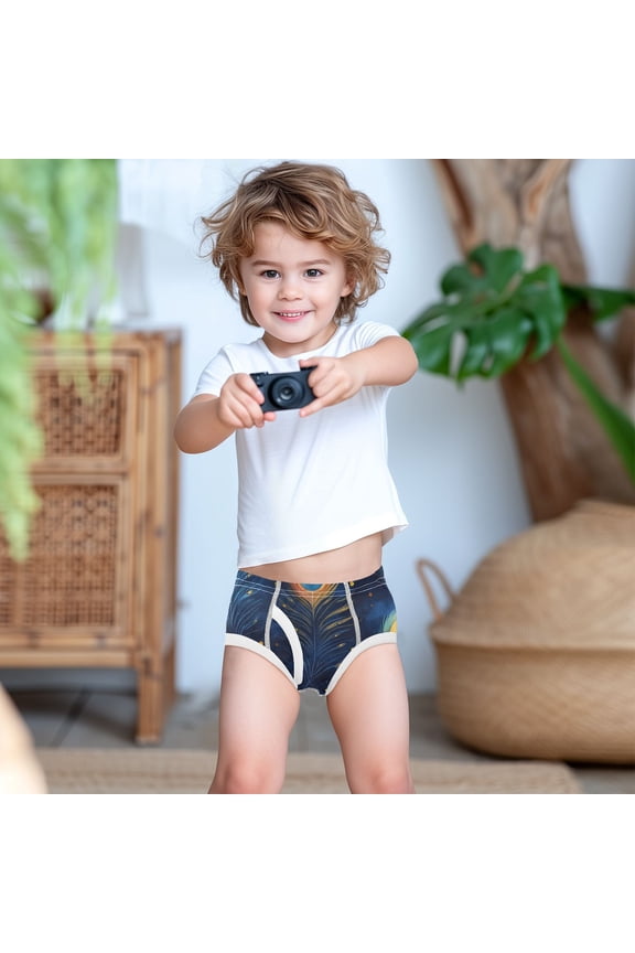 Peacock Feather Blue Boys Underwear Briefs Cotton Panties Active Stretch Briefs One Pack