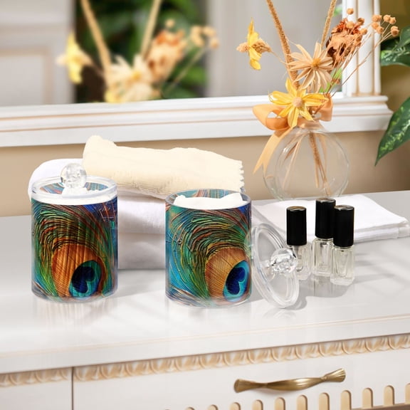 Ckdifva Peacock Feather Storage Jar with Lid Acrylic Organization Storage Containers Set of 2