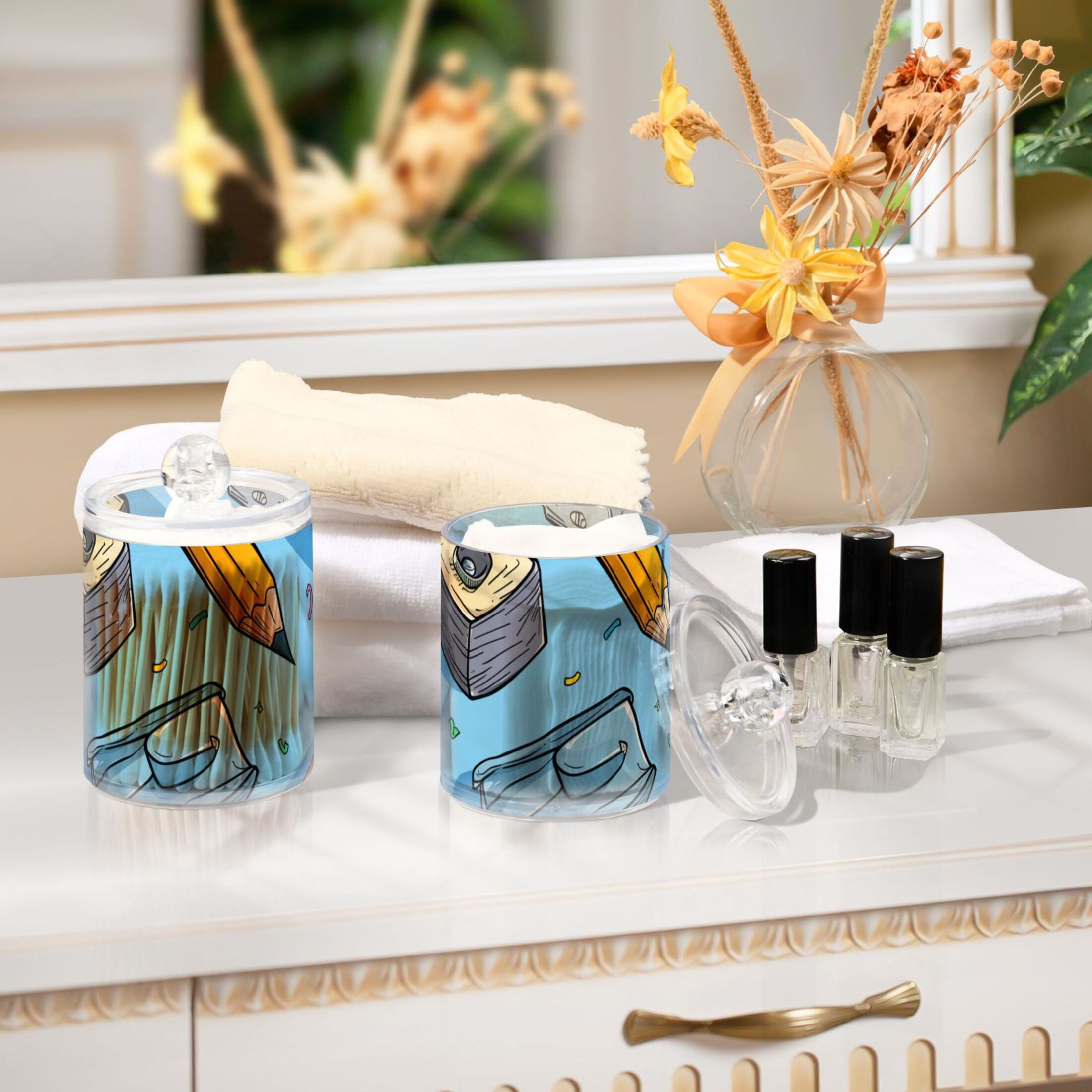 Ckdifva Pencil Sharpener Storage Jar with Lid Acrylic Organization Storage Containers Set of 4