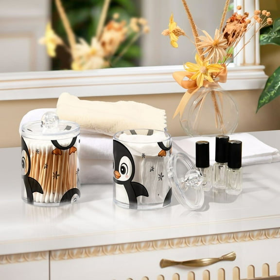 Ckdifva Penguins Cute Storage Jar with Lid Acrylic Organization Storage Containers Set of 2