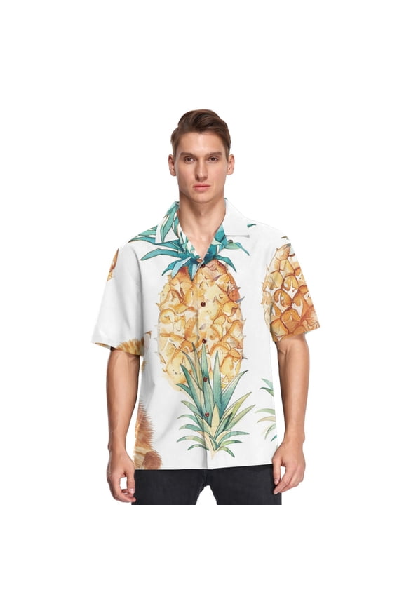 Pineapples Cats Mens Button Down Short Sleeve Shirt Casual Shirts Beach Hawaiian Shirts