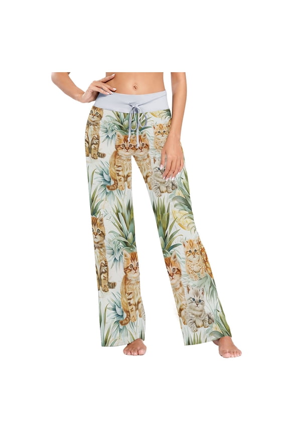 Pineapples Cute Kittens Cats Womens Sleep Pajama Pants Waistband Lounge Sleepwear Pjs Sweatpants Yoga Pants