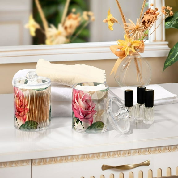 Ckdifva Pink Beautiful Rose Storage Jar with Lid Acrylic Organization Storage Containers Set of 2