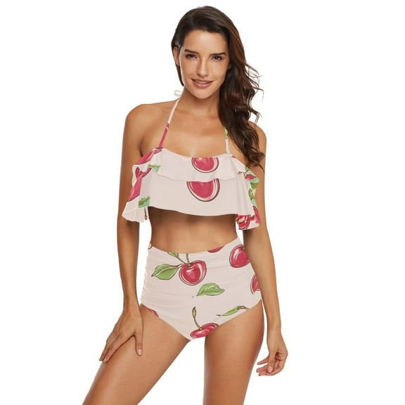 Ckdifva Pink Cherrys Womens High Waisted Bikini Set Two Piece Swimsuit Bathing Suits