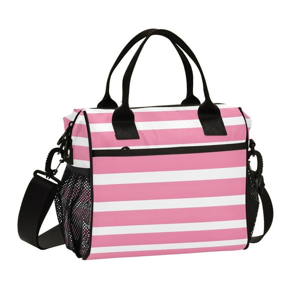 Ckdifva Pink Grids Cooler Bag Cooler Cooling Tote Lunch Bag Lunch Box Front Pocket with Shoulder Strap
