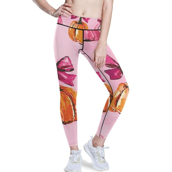 Ckdifva Pink Pumpkins and Bows Yoga Pants with Pockets for Women Workout Athletic Yoga Leggings