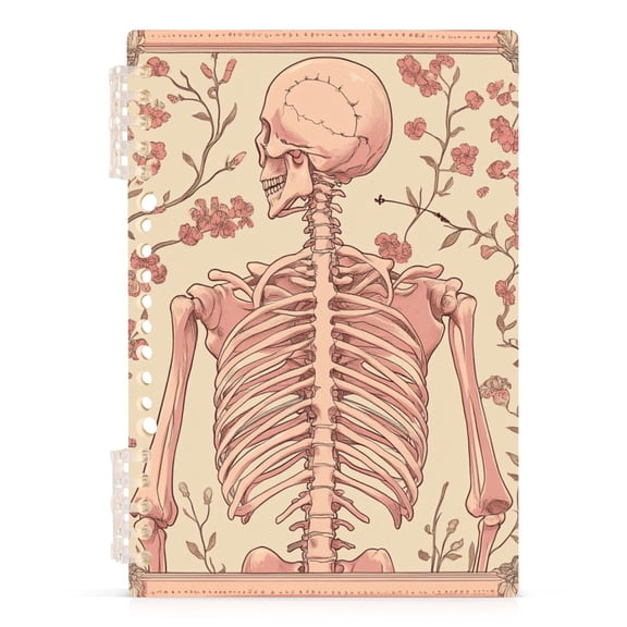 Ckdifva Pink Skeleton Flowers A5 Ring Binder Notebook Journey Note Diary College Ruled Study 60 Pages