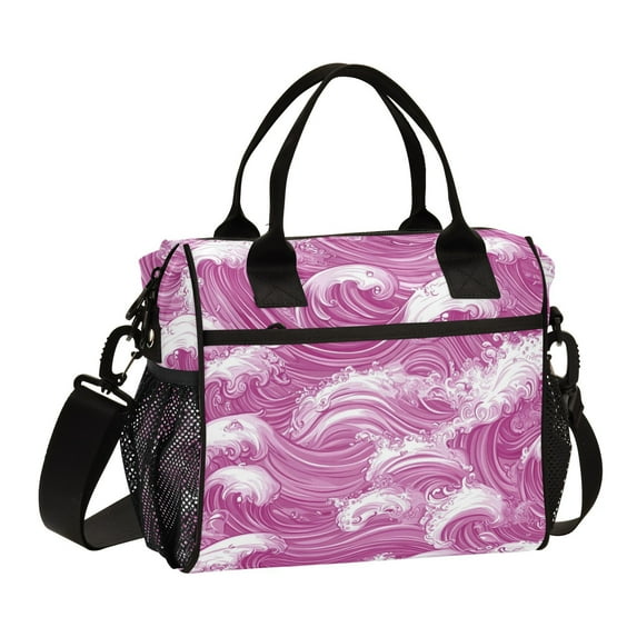 Ckdifva Pink Waves Cooler Bag Cooler Cooling Tote Lunch Bag Lunch Box Front Pocket with Shoulder Strap