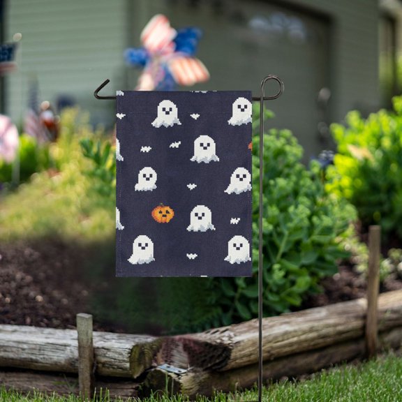 Ckdifva Pixel Ghosts and Pumpkins Garden Flag 12 x 18 Inch Vertical Double Sided for Yard Lawn Outdoor Outside
