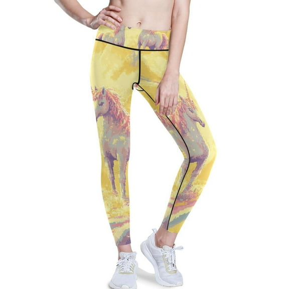 Ckdifva Pixel Unicorns and Rainbow Yoga Pants with Pockets for Women Workout Athletic Yoga Leggings