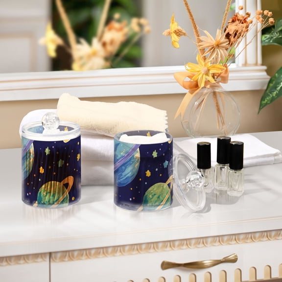 Ckdifva Planets in Space Storage Jar with Lid Acrylic Organization Storage Containers Set of 2
