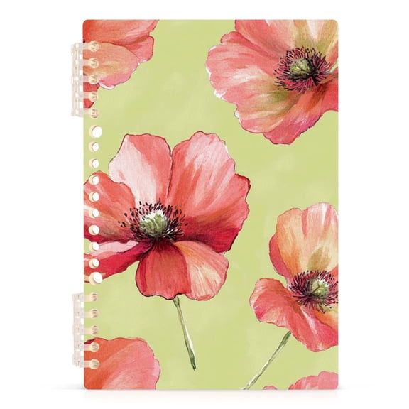Ckdifva Poppies Flowers Floral A5 Ring Binder Notebook Journey Note Diary College Ruled Study 60 Pages