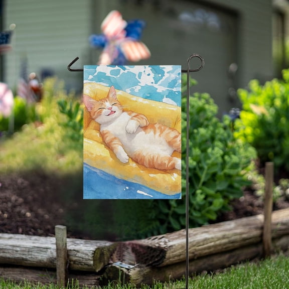 Ckdifva Pretty Orange Cat in Pool Garden Flag 28 x 40 Inch Vertical Double Sided for Yard Lawn Outdoor Outside