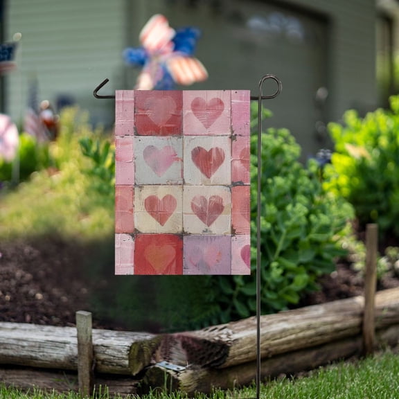 Ckdifva Pretty Pink Hearts Garden Flag 28 x 40 Inch Vertical Double Sided for Yard Lawn Outdoor Outside