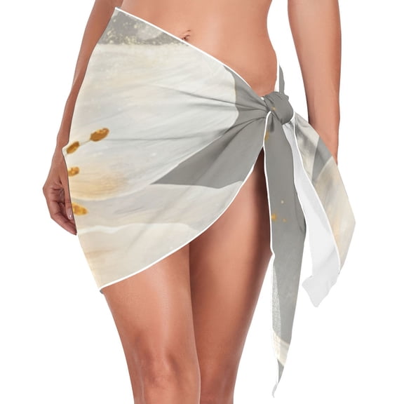 Ckdifva Pretty White Flowers Beach Cover Up for Women Swimsuit Coverups Bikini Wrap Short Skirt