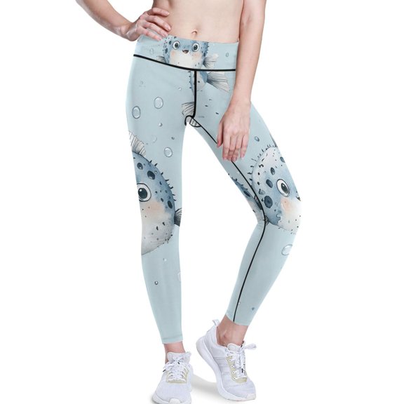Ckdifva Puffer Fish Bubbles Yoga Pants with Pockets for Women Workout Athletic Yoga Leggings