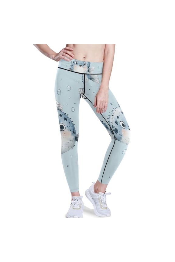 Puffer Fish Bubbles Yoga Pants with Pockets for Women Workout Athletic Yoga Leggings