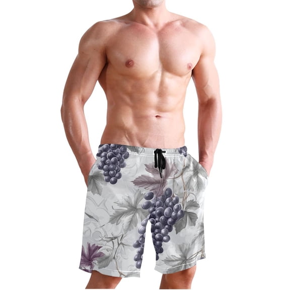 Ckdifva Purple Grapes Leaves Men's Board Shorts Swim Trunks Drawstring Summer Beach Golf Shorts Quick Dry with Pockets