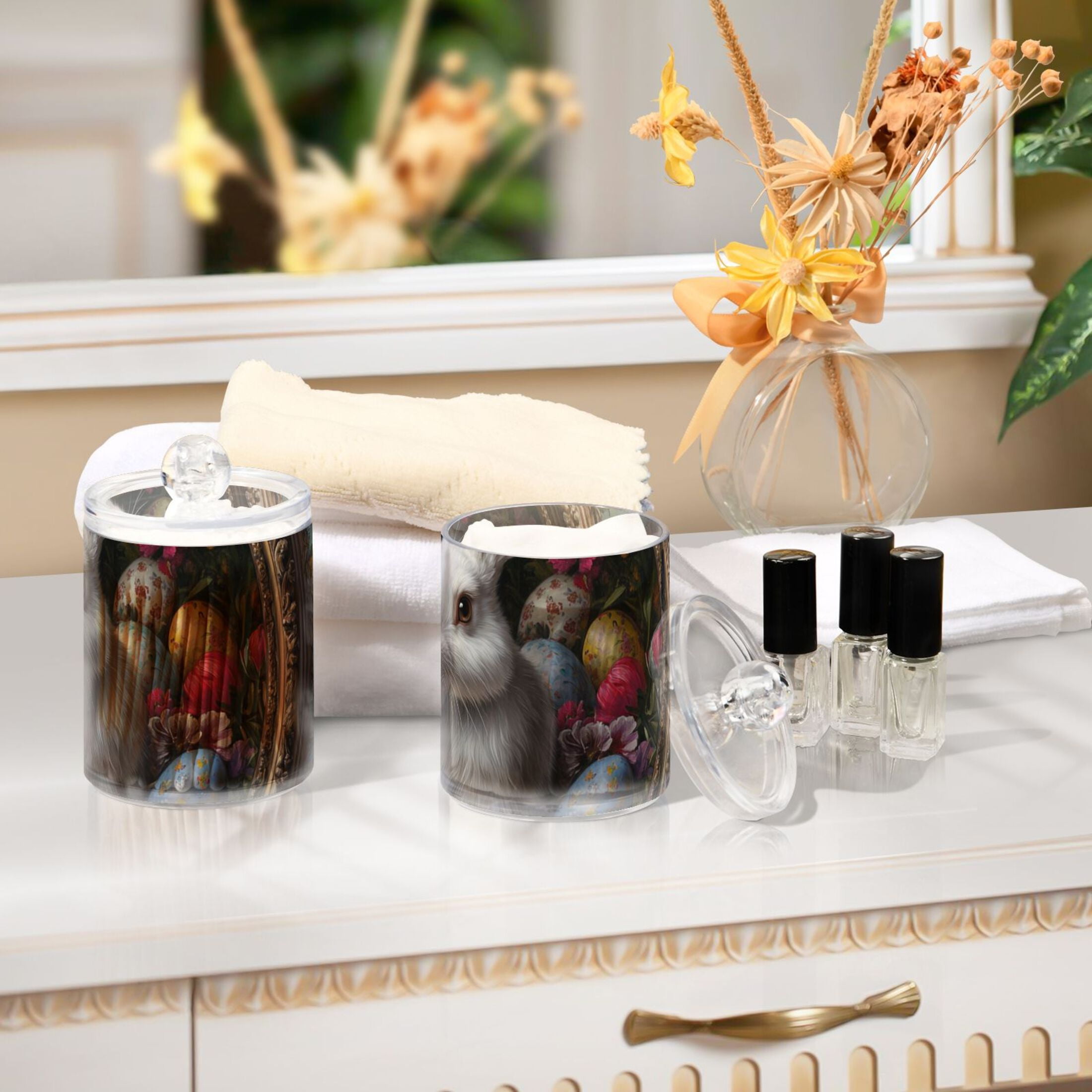 Ckdifva Rabbit Easter Eggs Storage Jar with Lid Acrylic Organization Storage Containers Set of 4