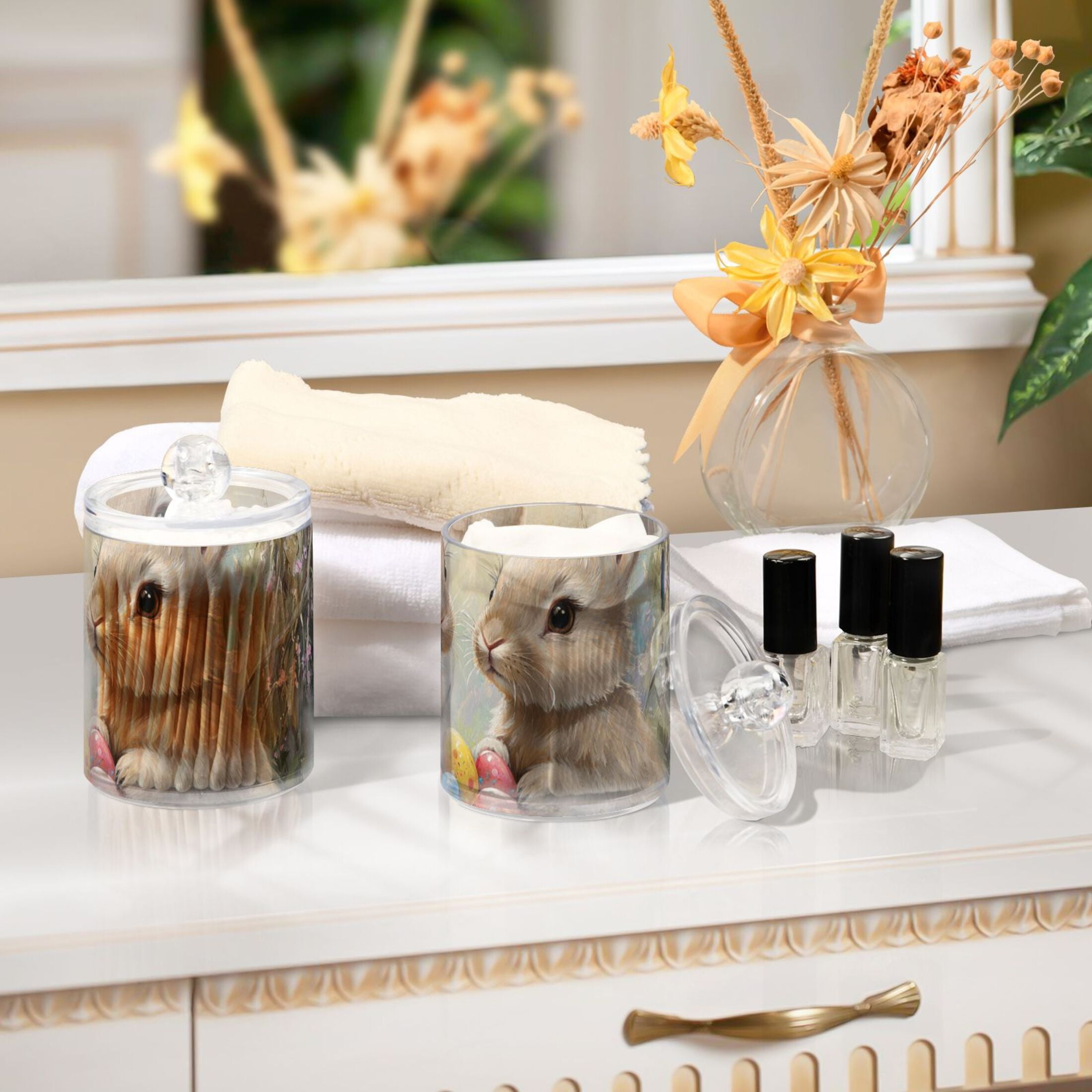 Ckdifva Rabbits Easter Eggs Storage Jar with Lid Acrylic Organization Storage Containers Set of 4