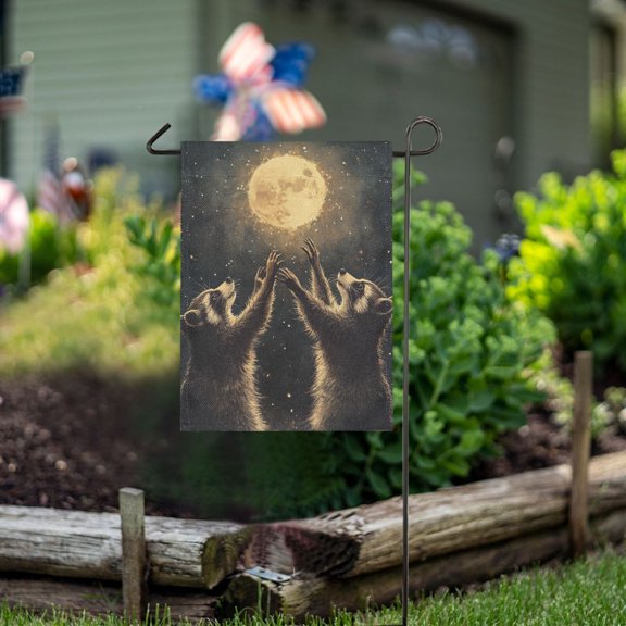 Ckdifva Raccoons and Moon Garden Flag 12 x 18 Inch Vertical Double Sided for Yard Lawn Outdoor Outside
