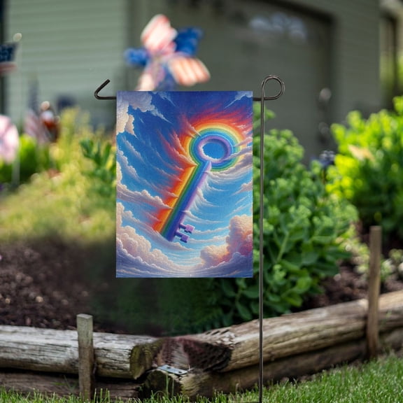 Ckdifva Rainbow Key Garden Flag 12 x 18 Inch Vertical Double Sided for Yard Lawn Outdoor Outside