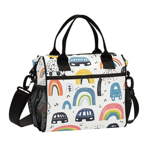Ckdifva Rainbows Doodle Cooler Bag Cooler Cooling Tote Lunch Bag Lunch Box Front Pocket with Shoulder Strap