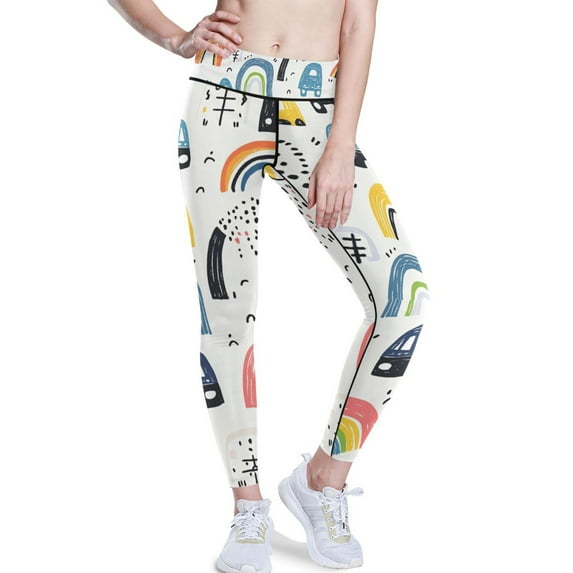Ckdifva Rainbows Doodle Yoga Pants with Pockets for Women Workout Athletic Yoga Leggings
