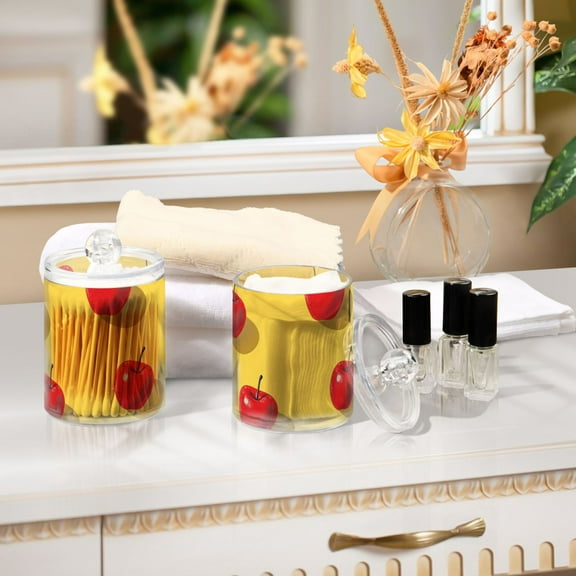 Ckdifva Red Apples in Yellow Storage Jar with Lid Acrylic Organization Storage Containers Set of 2