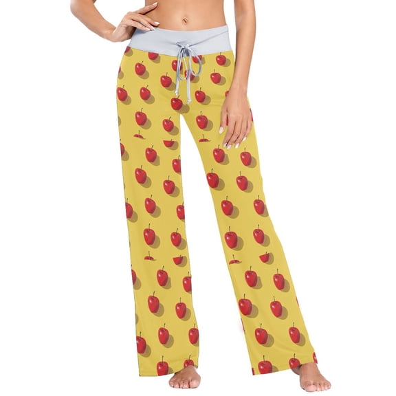 Ckdifva Red Apples in Yellow Womens Sleep Pajama Pants Waistband Lounge Sleepwear Pjs Sweatpants Yoga Pants