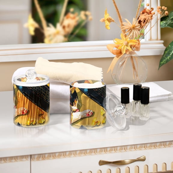 Ckdifva Relax Cat Storage Jar with Lid Acrylic Organization Storage Containers Set of 2