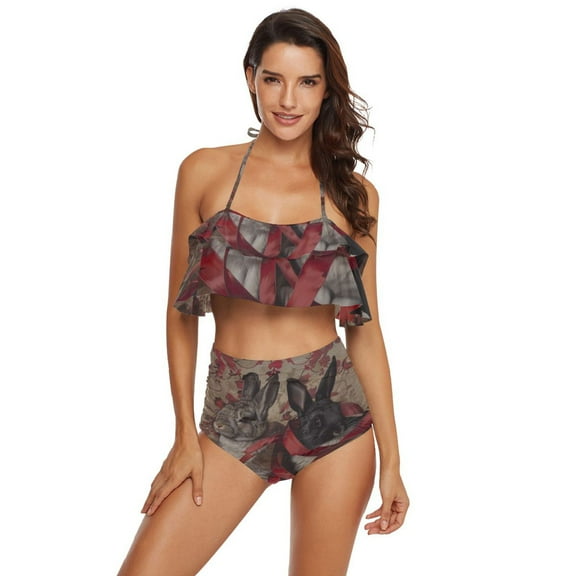 Ckdifva Ribbons Rabbits Womens High Waisted Bikini Set Two Piece Swimsuit Bathing Suits