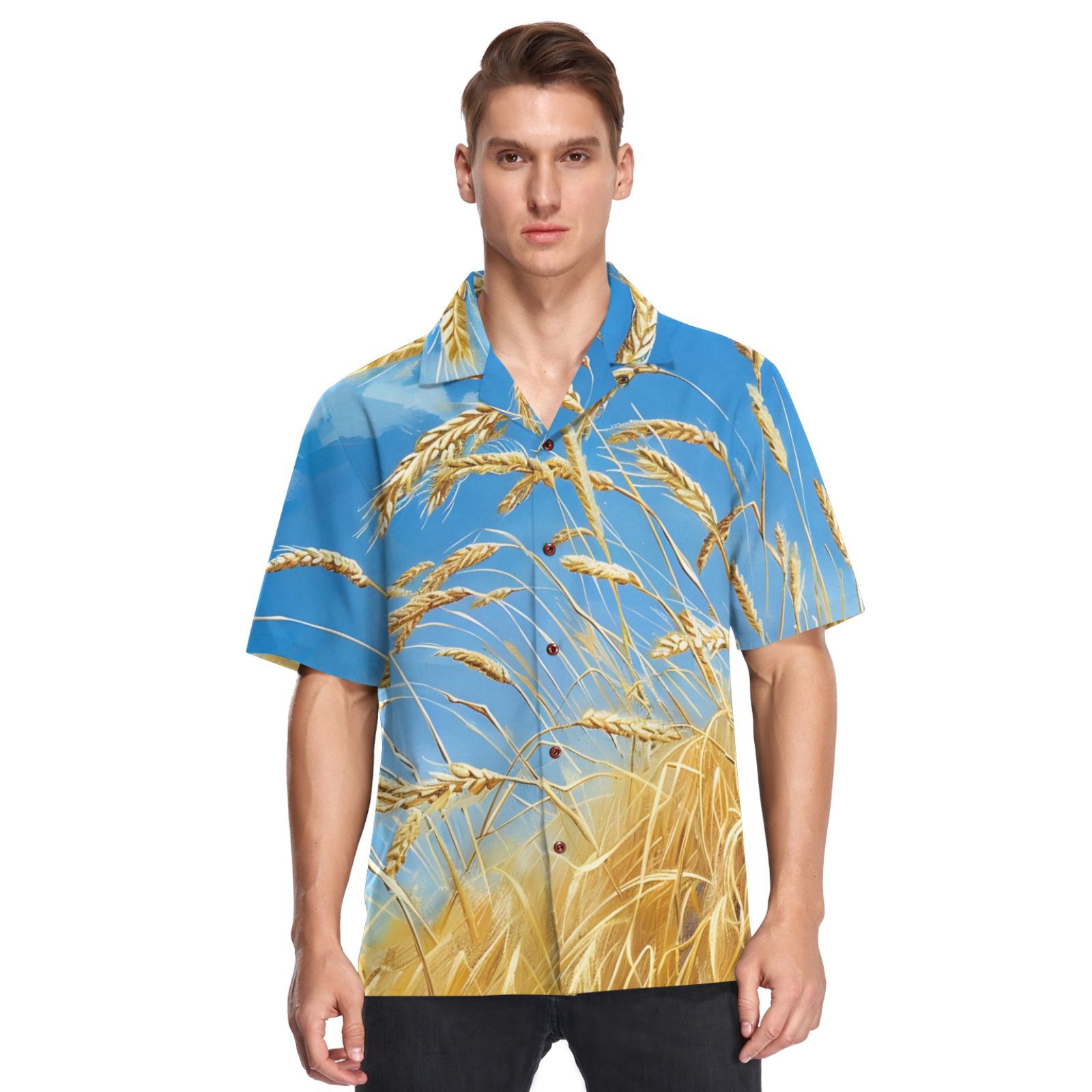 Ckdifva Rice Wheat Harvest Mens Button Down Short Sleeve Shirt Casual ...