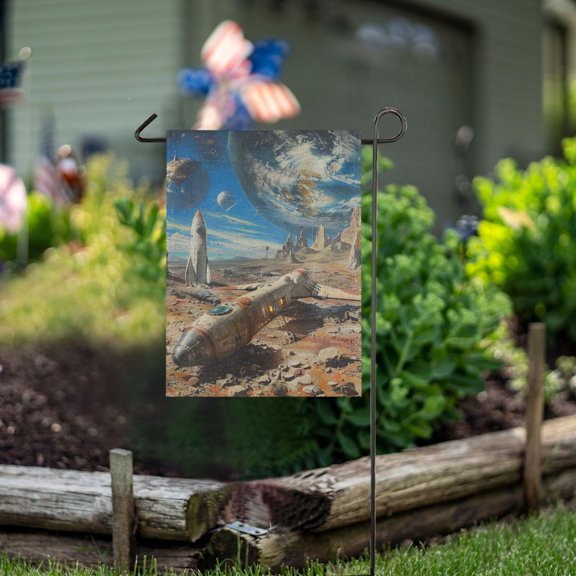Ckdifva Rocket Space Garden Flag 12 x 18 Inch Vertical Double Sided for Yard Lawn Outdoor Outside