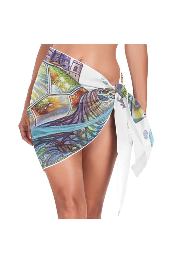 Sea Turtle City Beach Cover Up for Women Swimsuit Coverups Bikini Wrap Short Skirt
