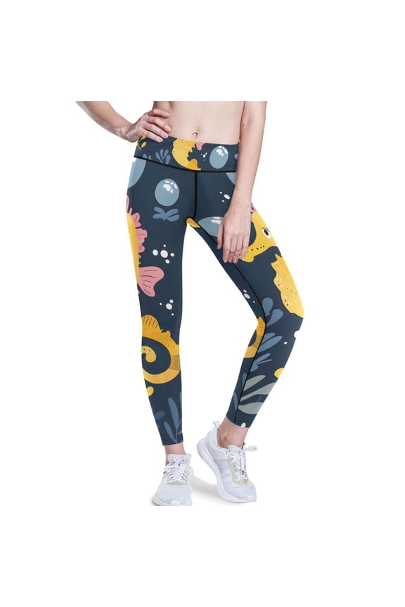 Seahorse Bubble Yoga Pants with Pockets for Women Workout Athletic Yoga Leggings