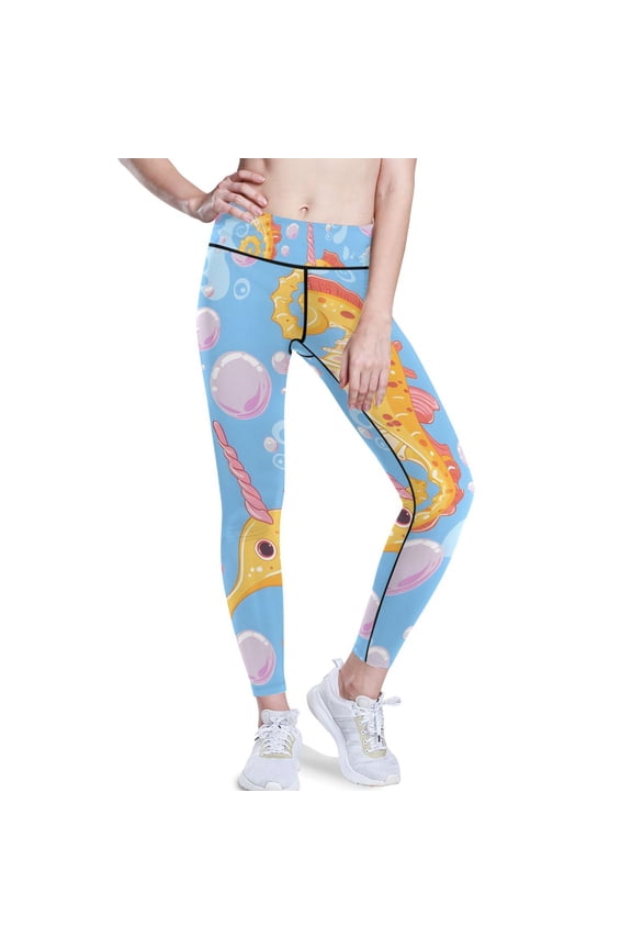 Seahorse and Bubble Yoga Pants with Pockets for Women Workout Athletic Yoga Leggings