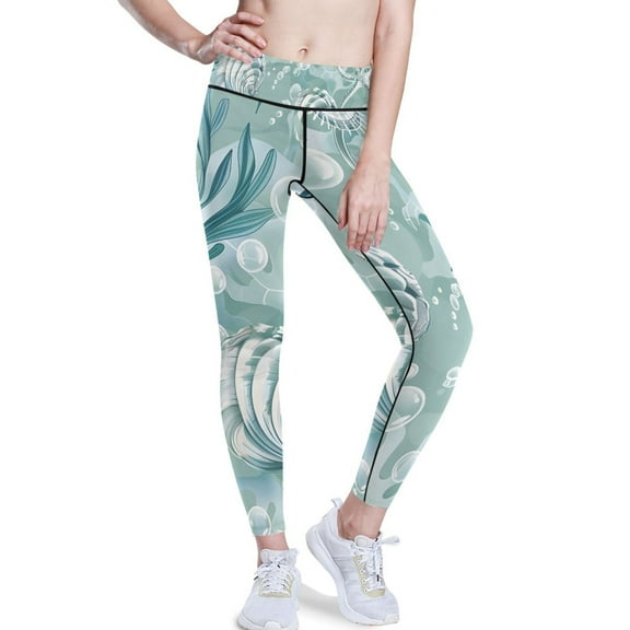 Ckdifva Seashells Algae Bubbles Yoga Pants with Pockets for Women Workout Athletic Yoga Leggings