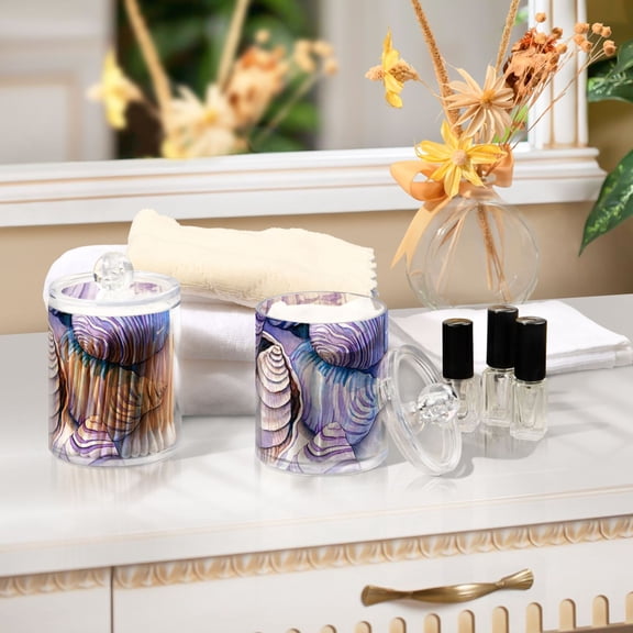 Ckdifva Seashells Zebra Stripes Storage Jar with Lid Acrylic Organization Storage Containers Set of 4