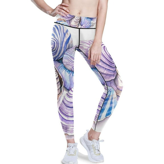 Ckdifva Seashells Zebra Stripes Yoga Pants with Pockets for Women Workout Athletic Yoga Leggings