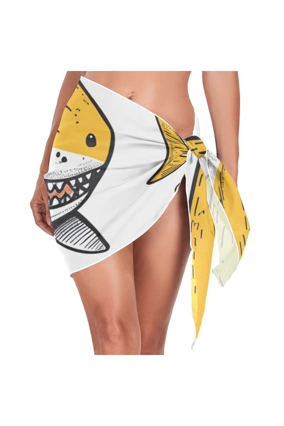 Sharks Yellow Beach Cover Up for Women Swimsuit Coverups Bikini Wrap Short Skirt